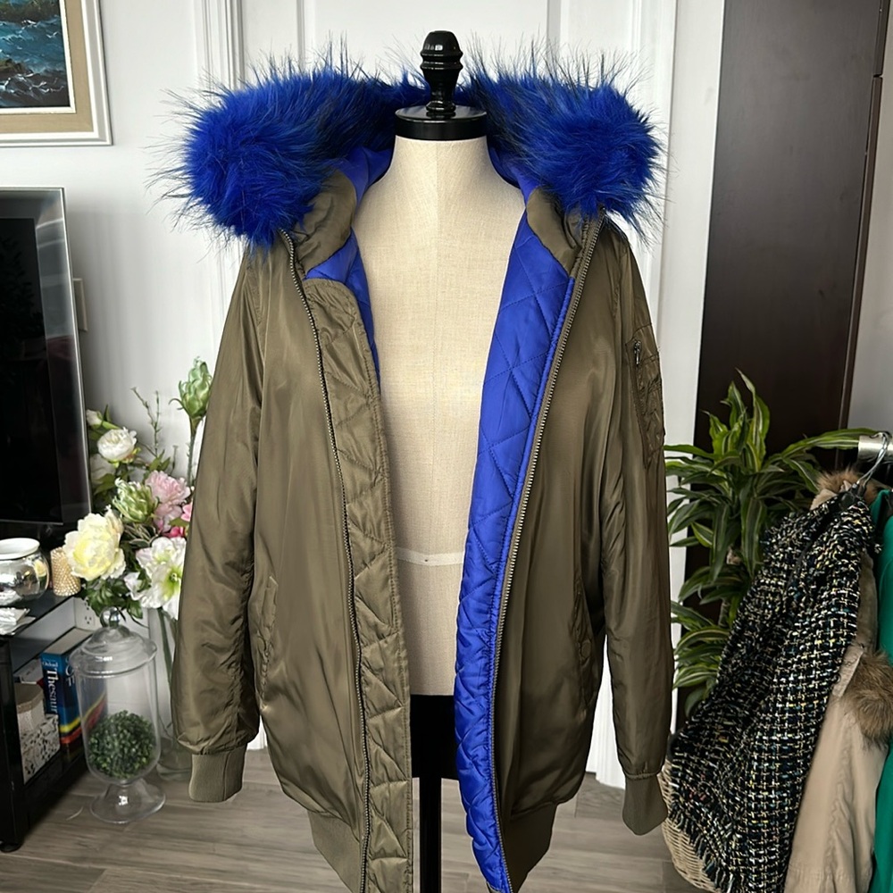 Design Lab Green Faux Fur Coat Jacket